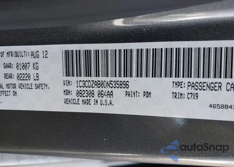 2013 Dodge Avenger Se z USA, uszkodzony, nr VIN 1C3CDZAB0DN535896